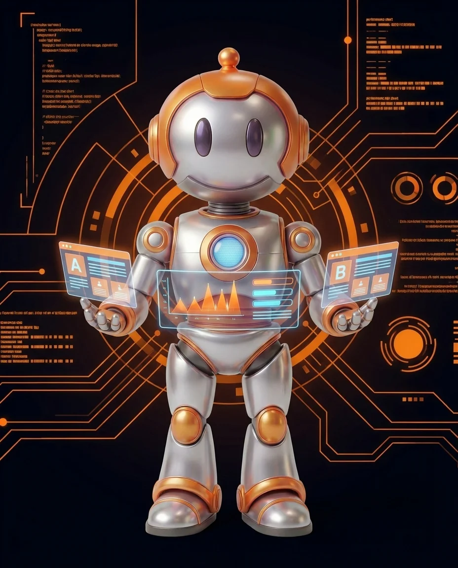 Roboter vergleicht A und B Varianten einer Website mit Conversion-Messung