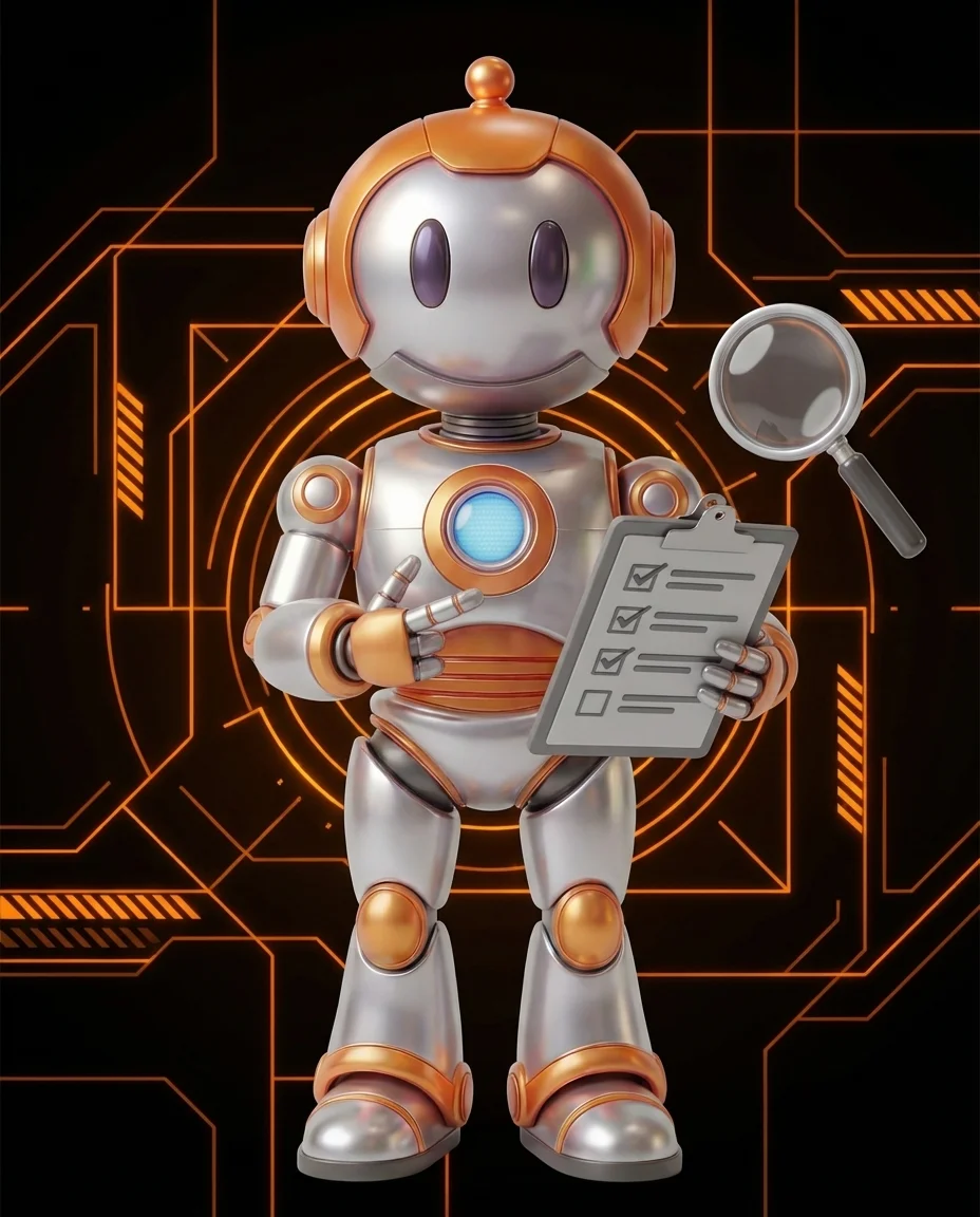 Robot zeigt auf obere Hälfte eines Browser-Fensters als Above-the-Fold-Bereich