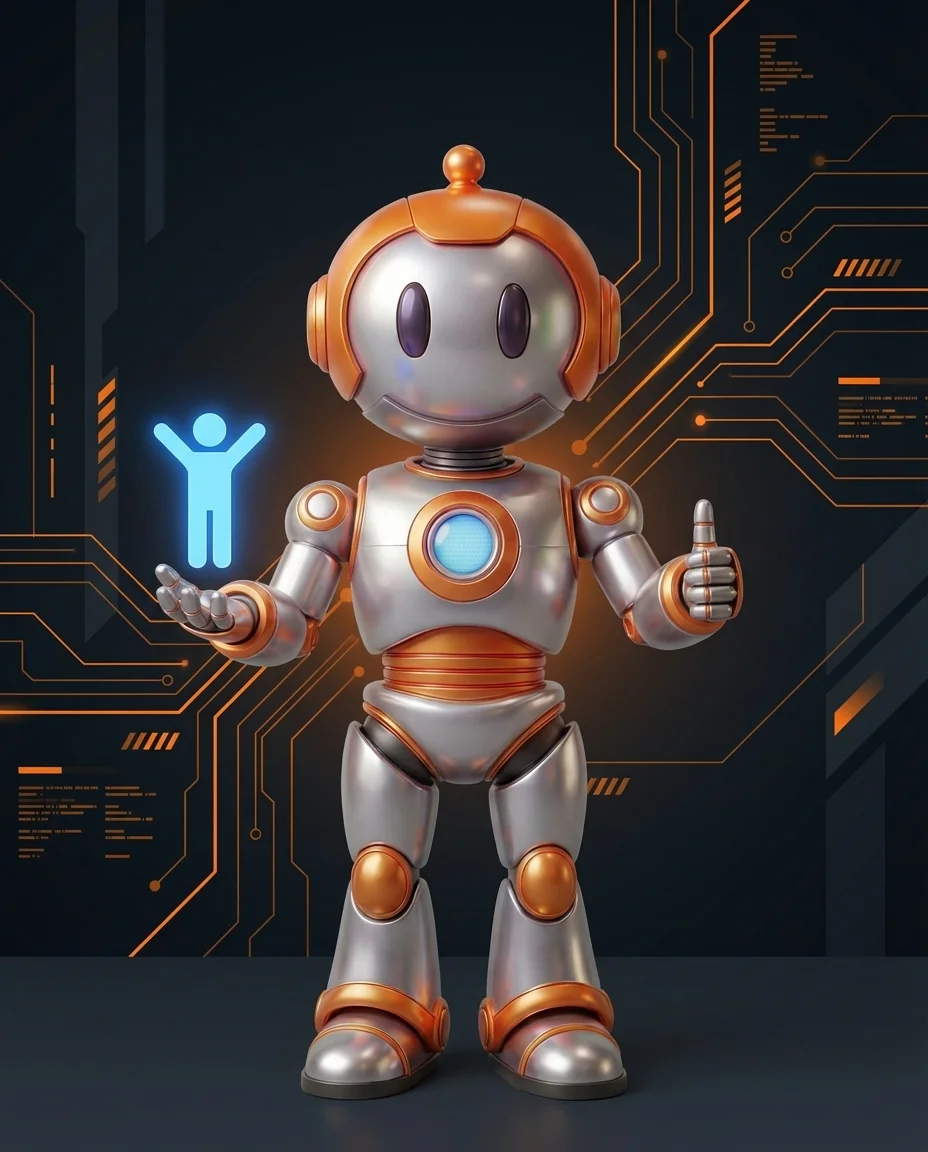 Robot zeigt auf Checkliste mit Barrierefreiheit-Prüfpunkten für Website