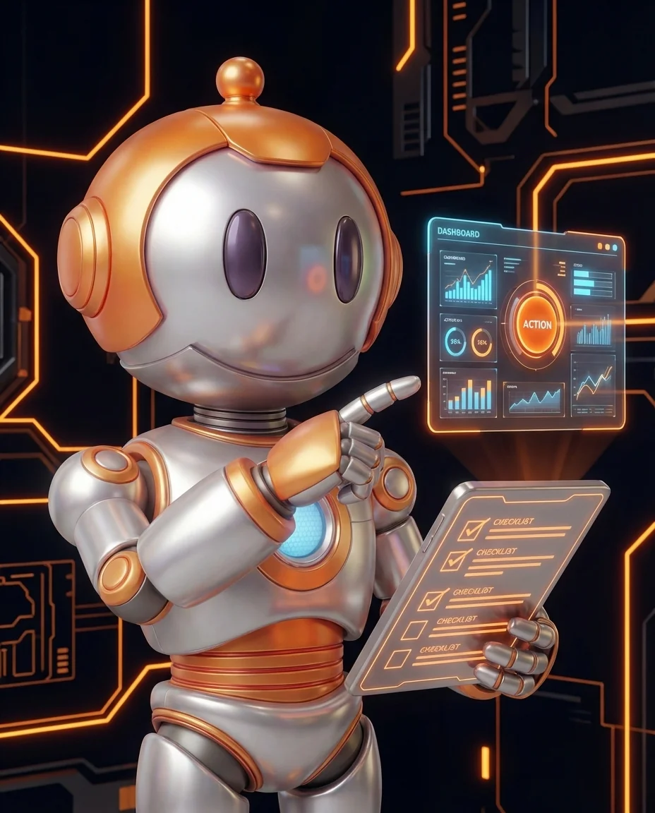 BD-Robot mit Daten-Chart – Actionable Intelligence verwertbare Intelligenz