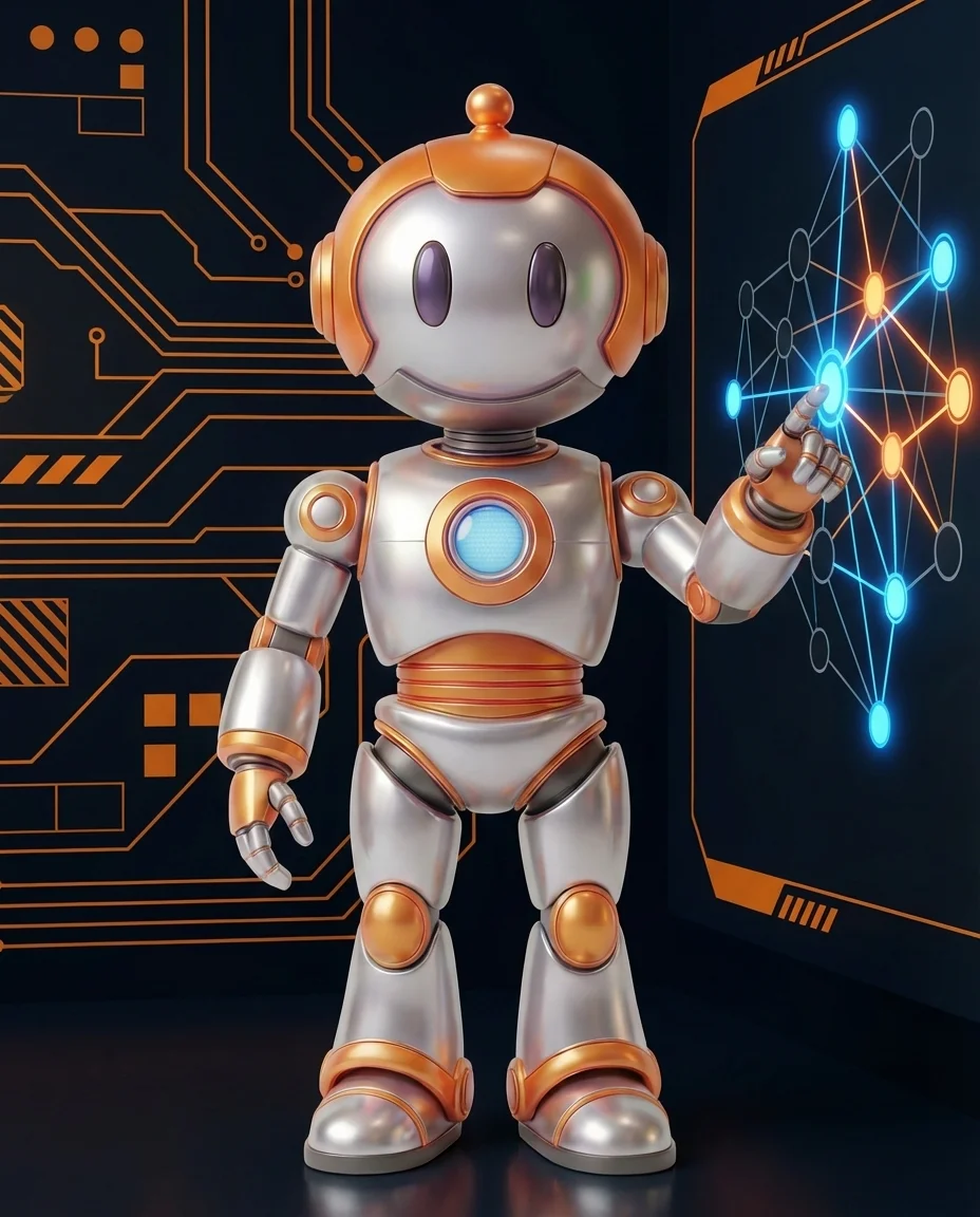 BD-Robot mit Netzwerk-Diagramm – Attention Mechanismus KI