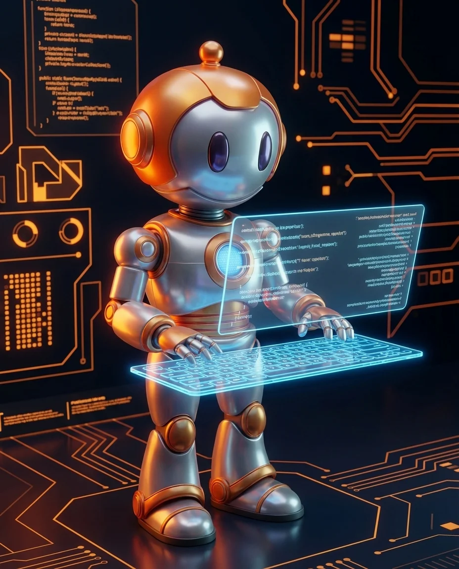 BD-Robot tippt Text – Auto-Vervollständigung KI erklärt