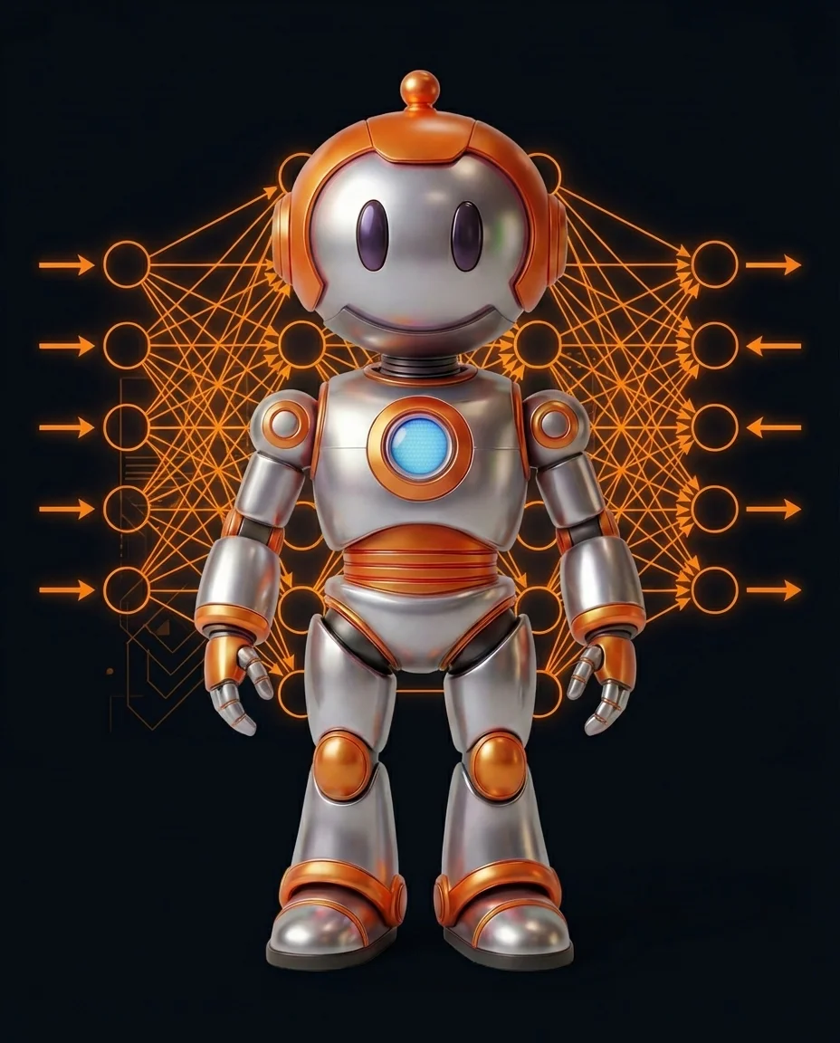 BD-Robot mit Netzwerk-Diagramm – Back Propagation Rückpropagierung