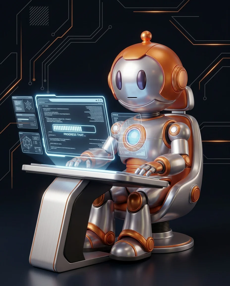 Robot zeigt auf Whiteboard mit priorisierter Aufgabenliste als Backlog-Darstellung