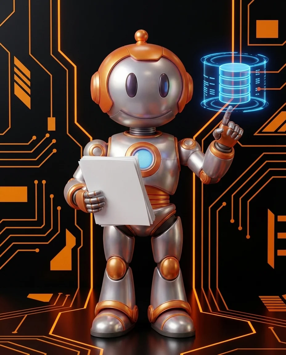 Robot hält gestapelten Datei-Stack der als Gesamtpaket verarbeitet wird