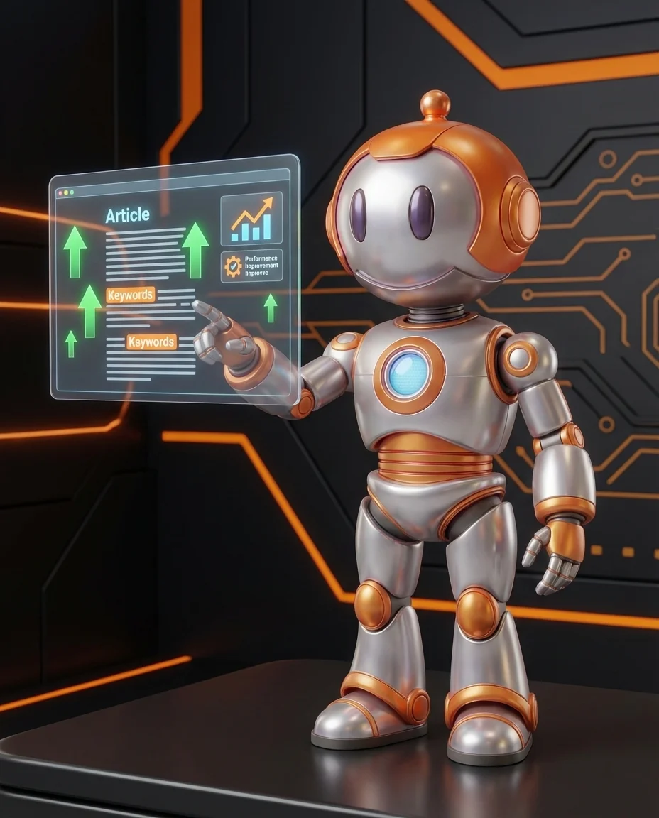 Roboter optimiert bestehenden Blogartikel mit SEO-Werkzeugen