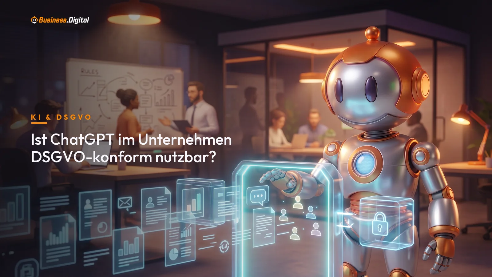 Roboter filtert personenbezogene Daten vor der ChatGPT-Nutzung: DSGVO-konformer KI-Einsatz im Büro