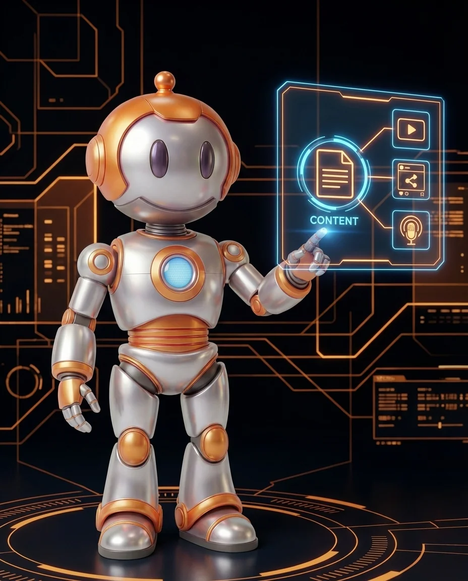 Roboter verteilt einen Inhalt in verschiedene Content-Formate und Kanäle