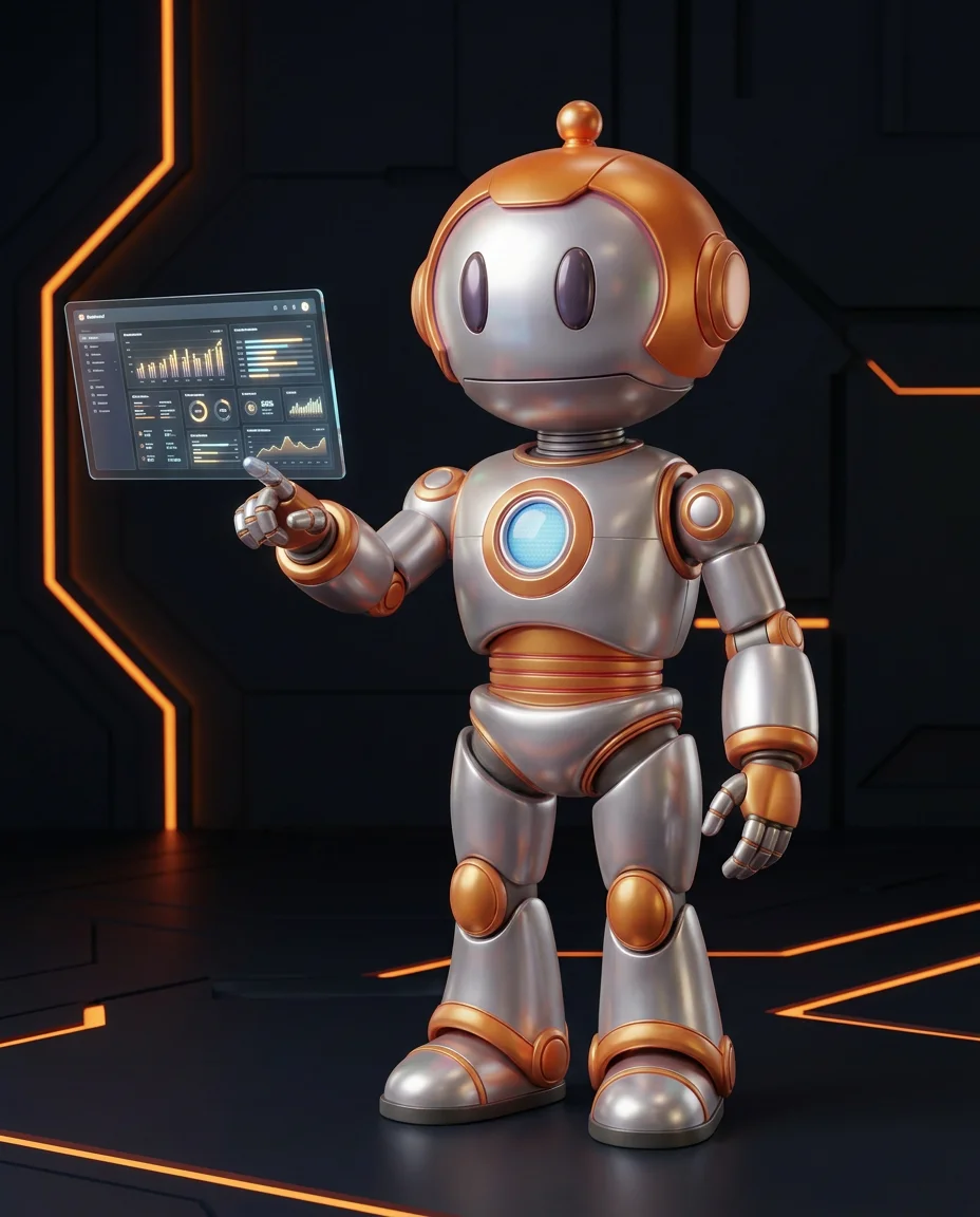 Robot zeigt Customer Lifetime Value Berechnung auf einem Diagramm