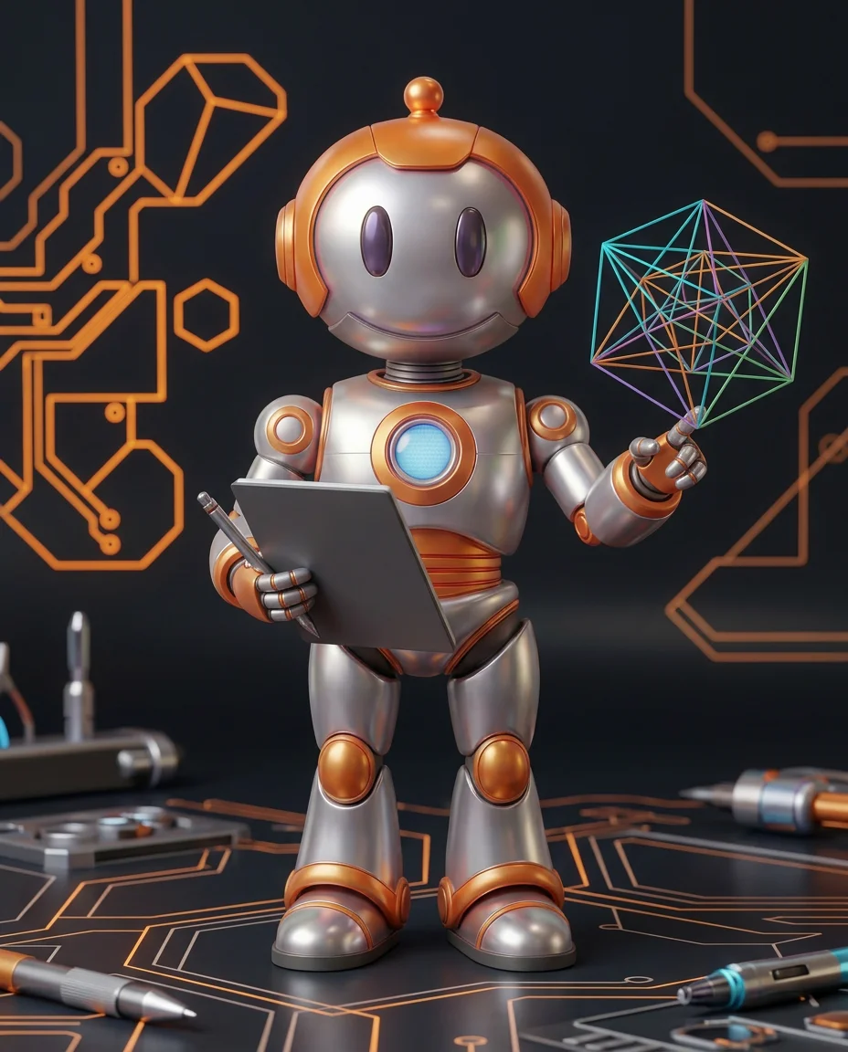 Robot hält zwei Bildschirme gegenüber: helles und dunkles Website-Design