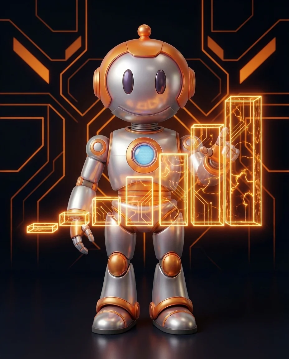 Roboter zeigt schrittweise Skalierungspfad für digitale Beratung und Investition