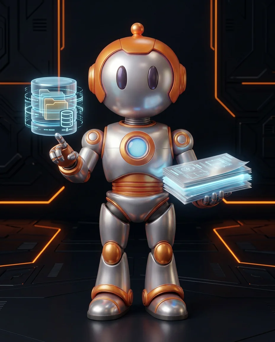 Robot zeigt auf Whiteboard mit Planungsdiagramm für Bestellmengen und Zeitachse