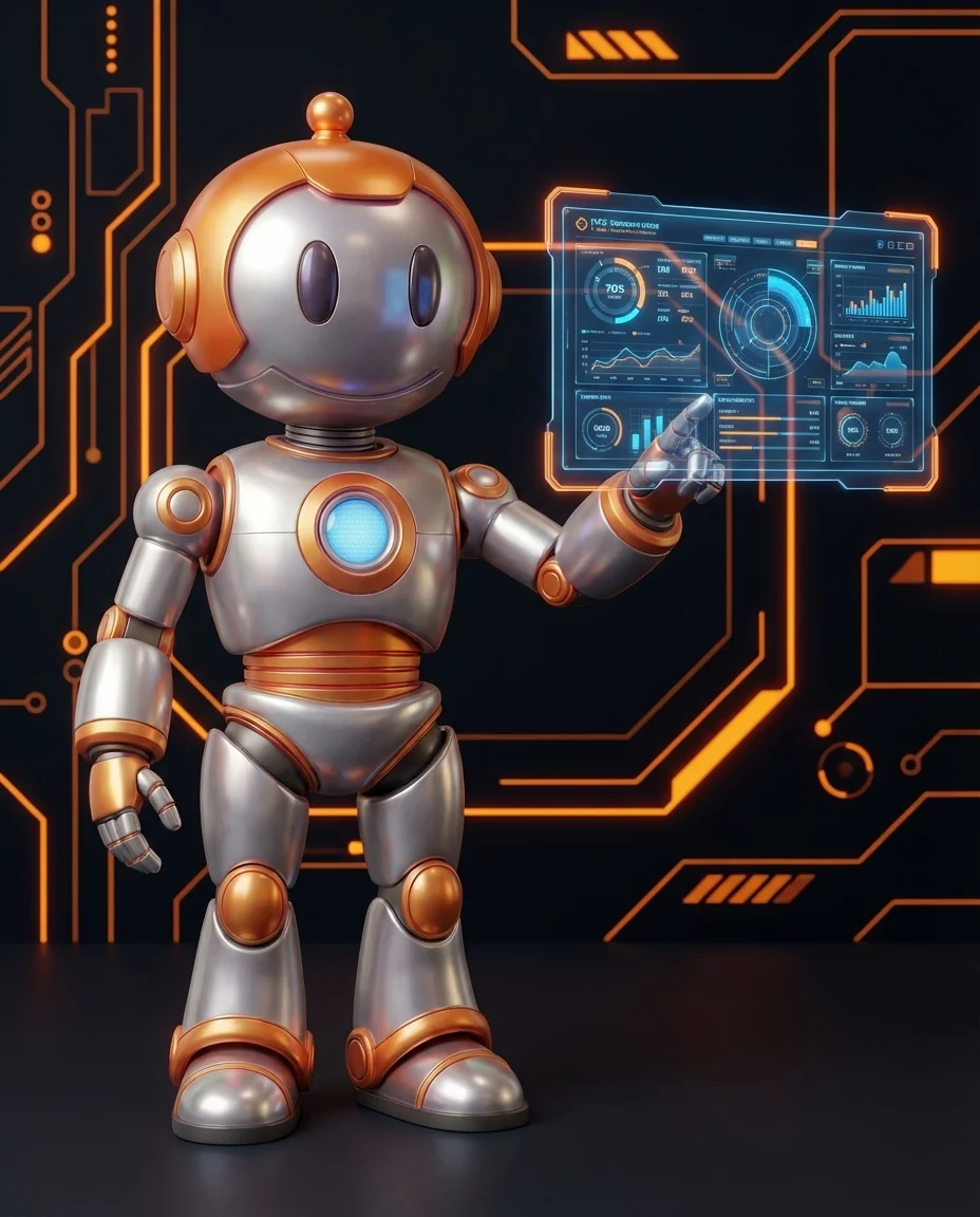 Robot zeigt mit rechter Hand auf Domain-Name und linke Hand auf IP-Adresse