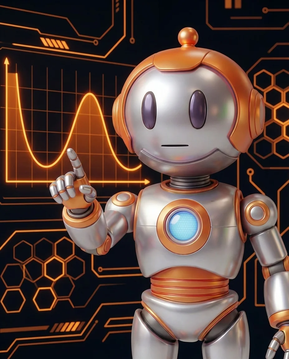 BD-Robot vor Kurvendiagramm – Double Descent doppelter Abstieg