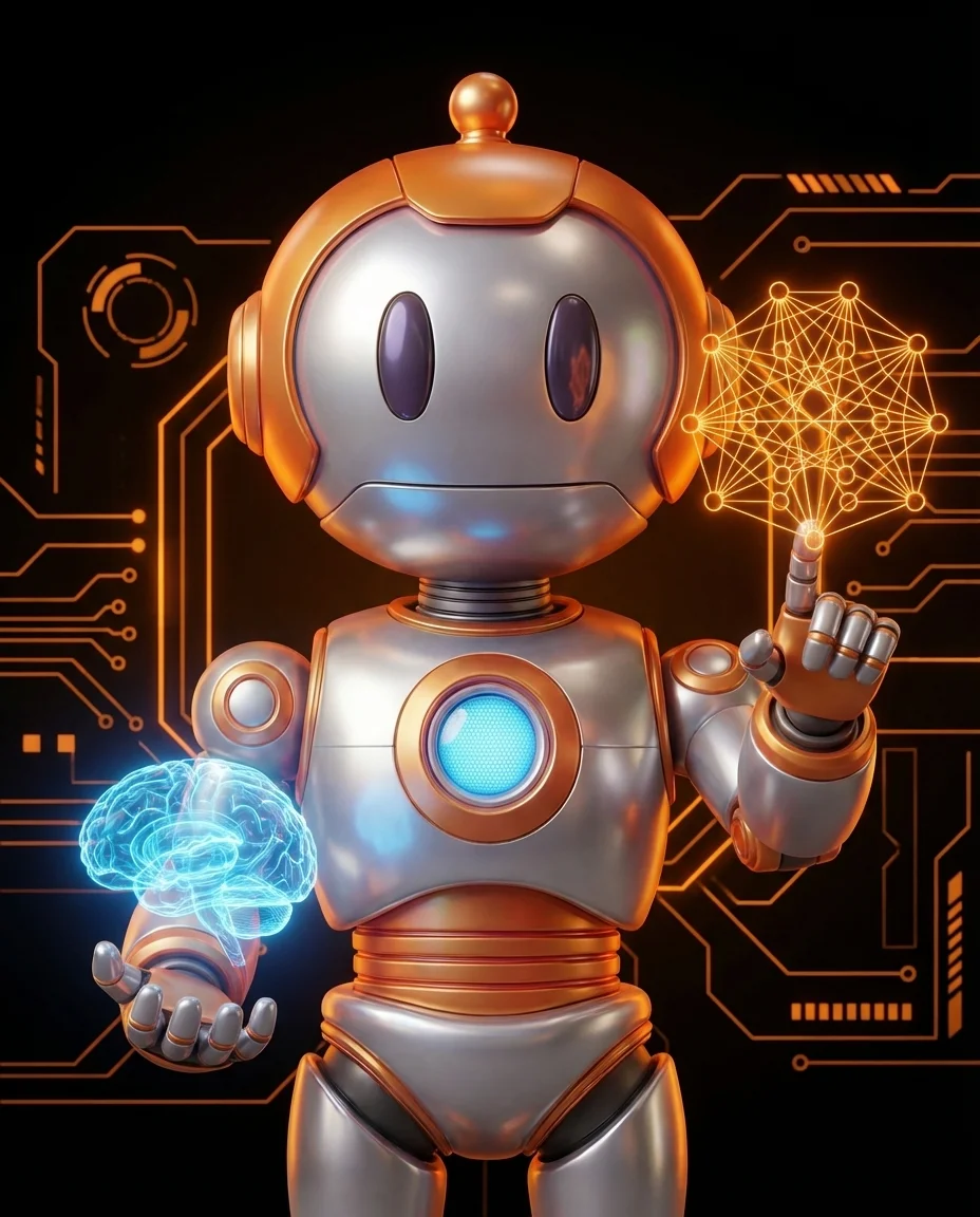 Robot mit leuchtendem Vektor-Diagramm, das Textähnlichkeiten visualisiert