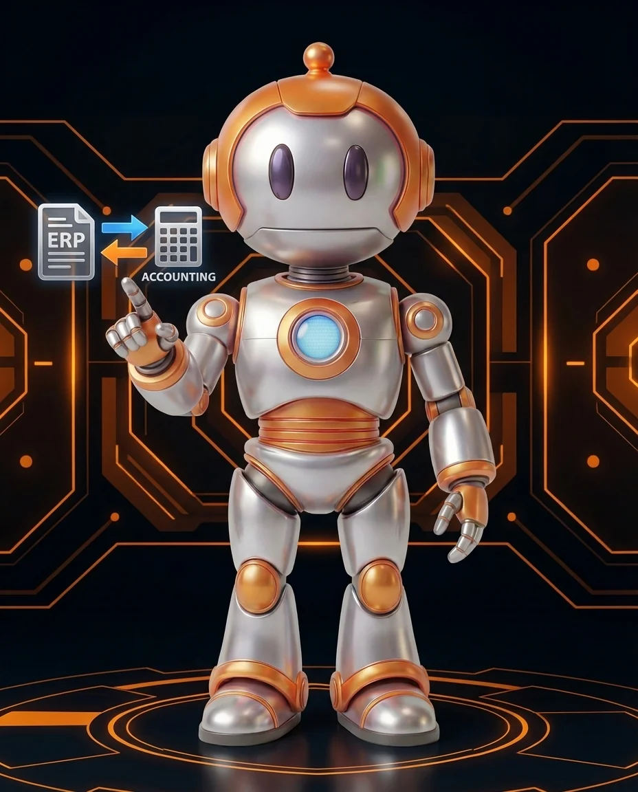 Roboter verbindet ERP-System mit Buchhaltungssoftware automatisch