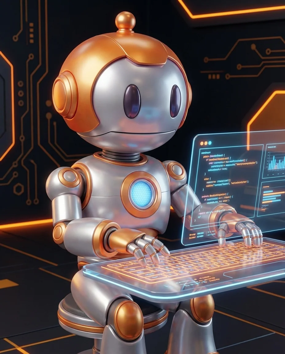 Robot hält Klemmbrett mit Checkliste und Bewertungsmetriken