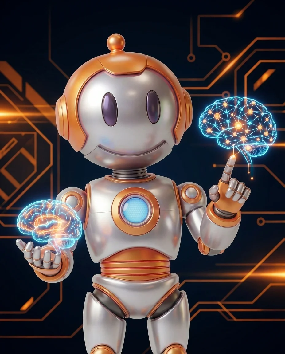 Robot zeigt auf Tafel mit Beispielpaaren aus Eingabe und erwarteter Ausgabe