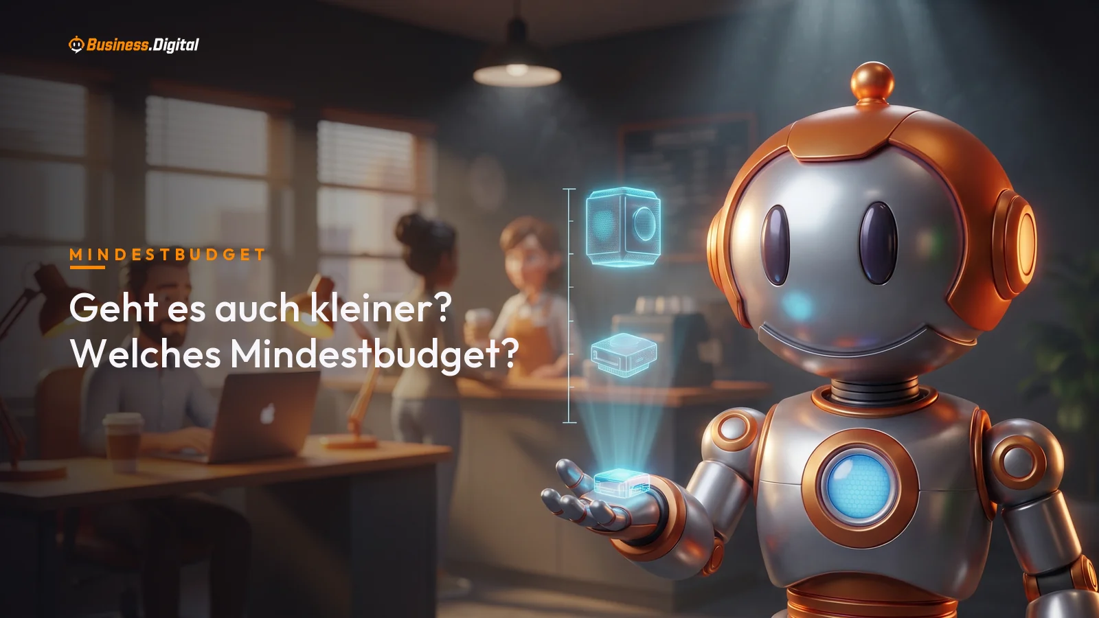 Roboter hält das kleinste Hologramm-Modul neben größeren Paketen: Mindestbudget für den Einstieg