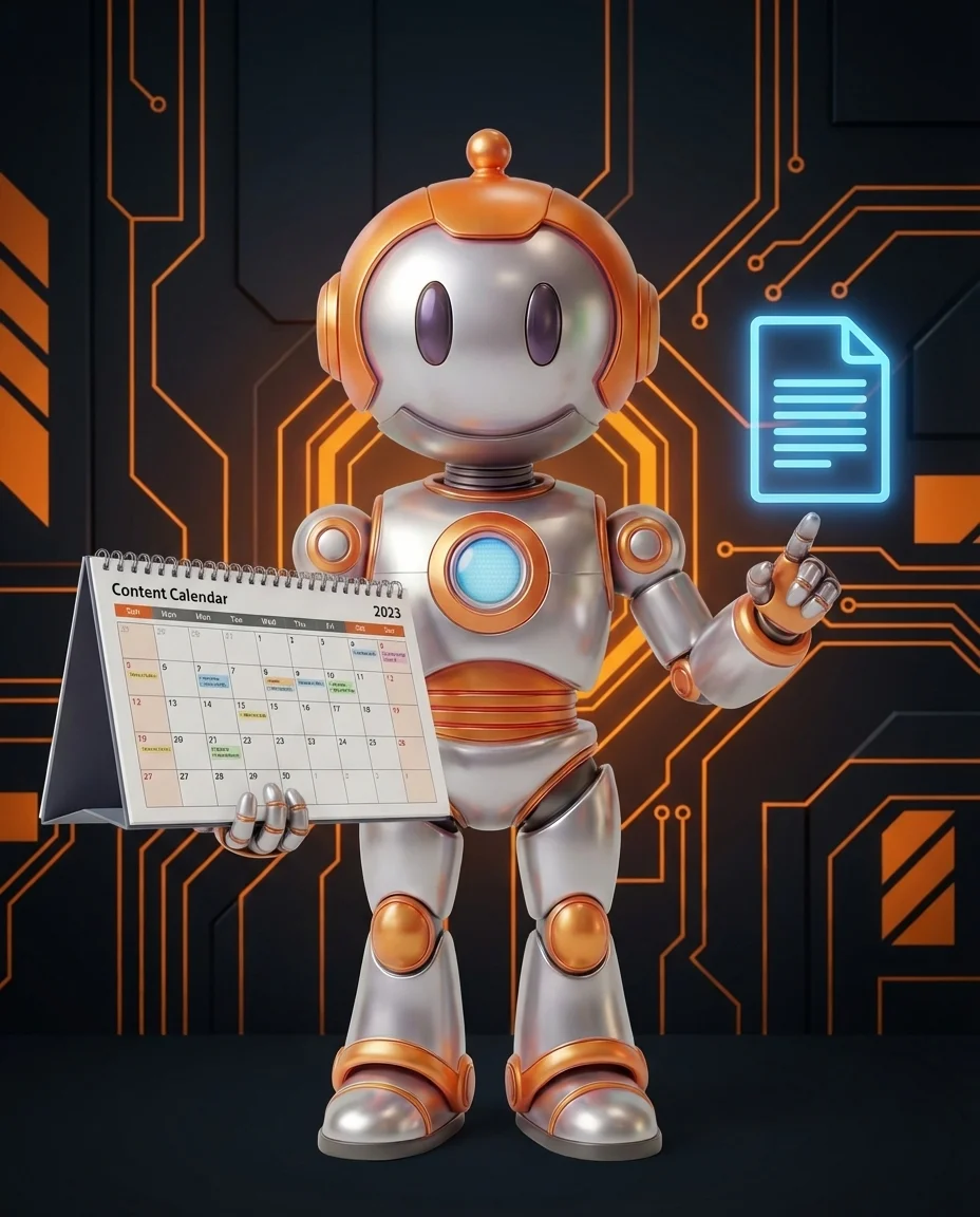 Robot zeigt auf verschiedene Headline-Formeln für Content-Marketing