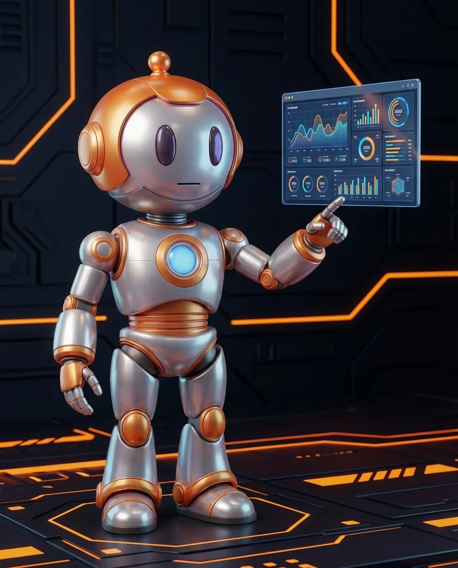 Robot hält ein leuchtendes Neural-Network-Diagramm mit mehreren verbundenen Entscheidungsknoten