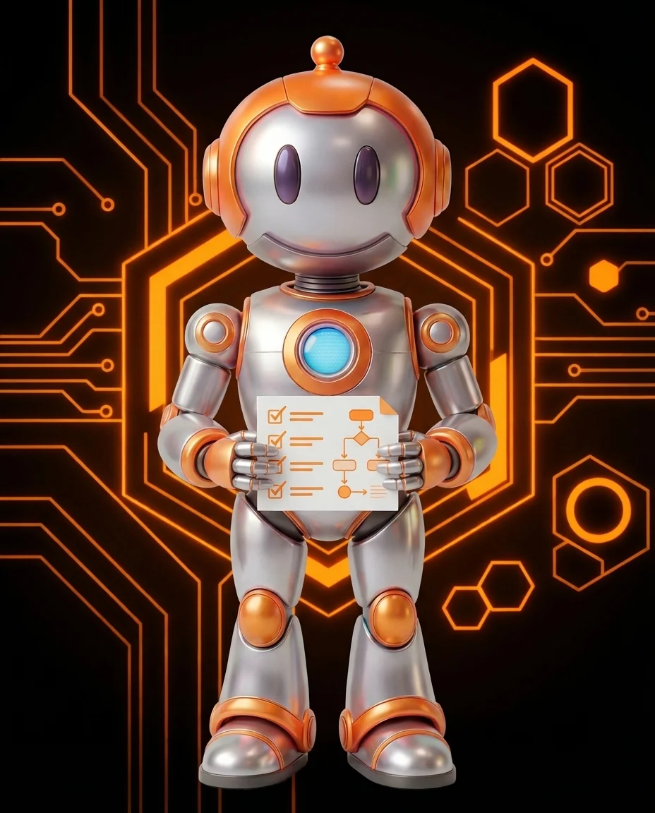 Robot hält minimales Planungsdokument für Lean Approach in Projekten