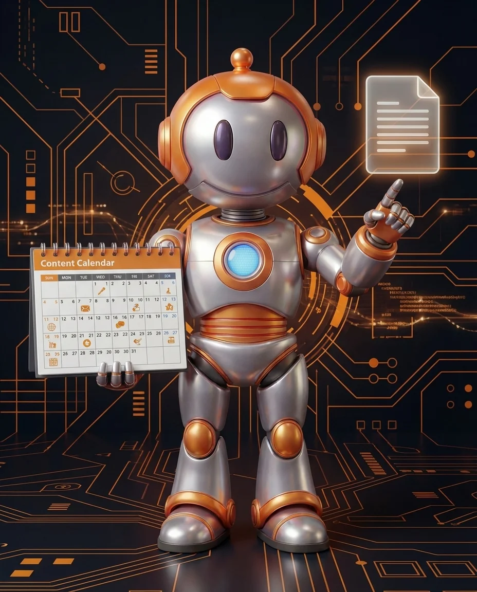 Robot zeigt auf eine nummerierte Liste in einem Blogartikel