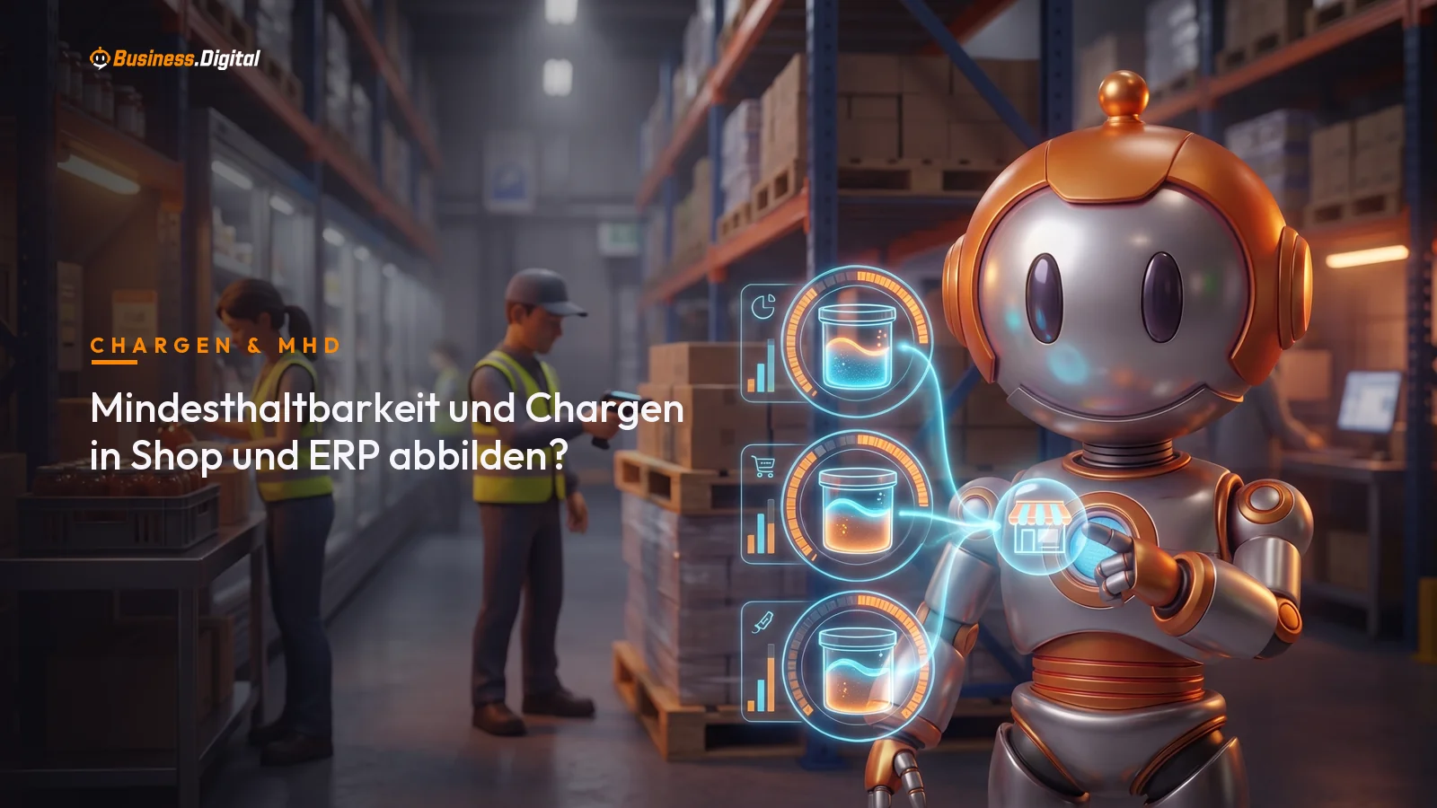 Roboter zeigt Chargen mit MHD als Hologramm und die Bestandsführung im Lebensmittellager