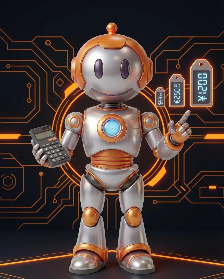 BD-Roboter zeigt verschiedene Budget-Optionen auf einem transparenten Display