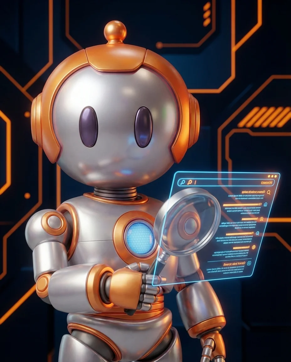 Robot zeigt auf Seitennavigation mit Seitenzahlen 1, 2, 3 am unteren Seitenrand