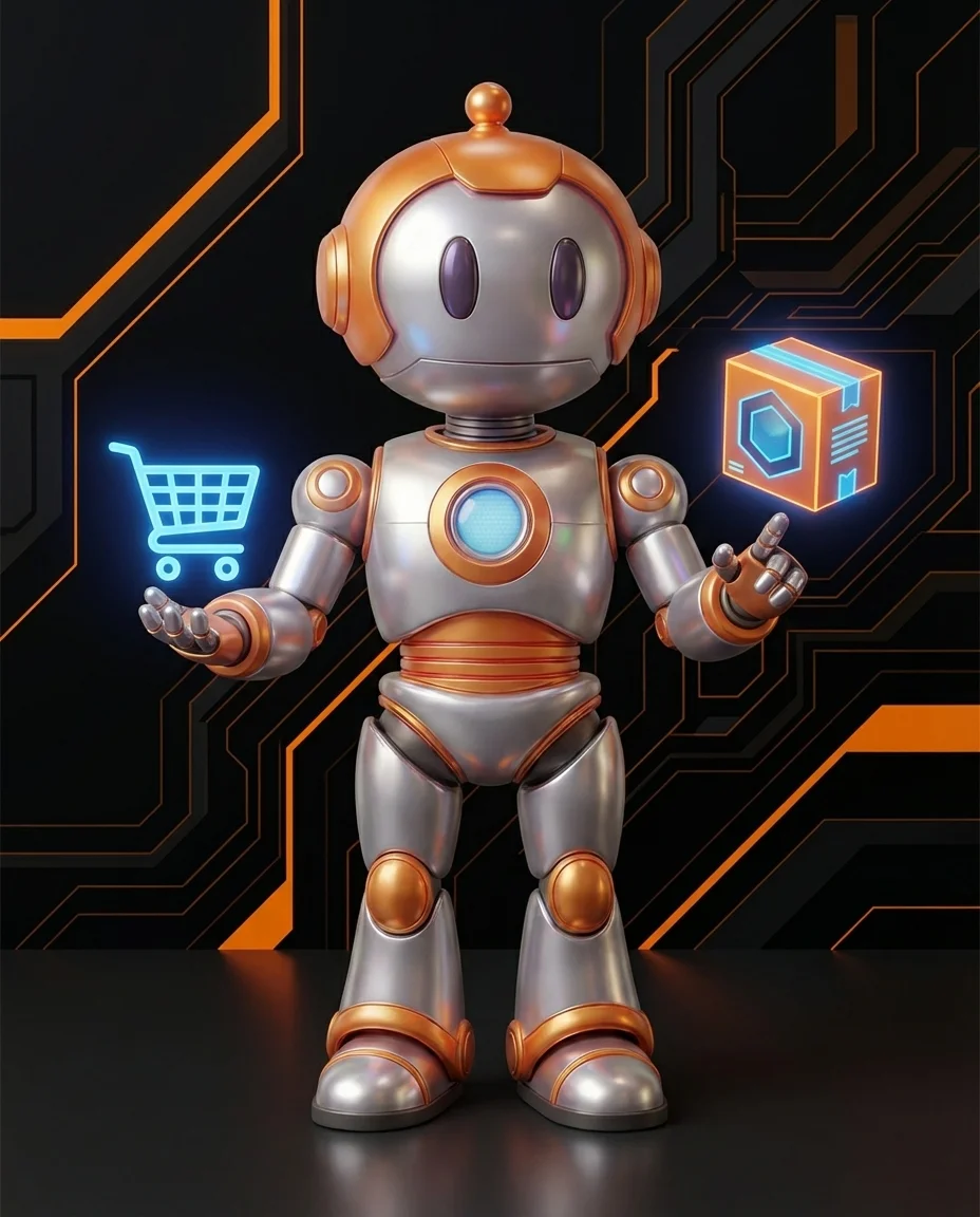 Robot zeigt personalisierte Produktempfehlungen in einem Onlineshop