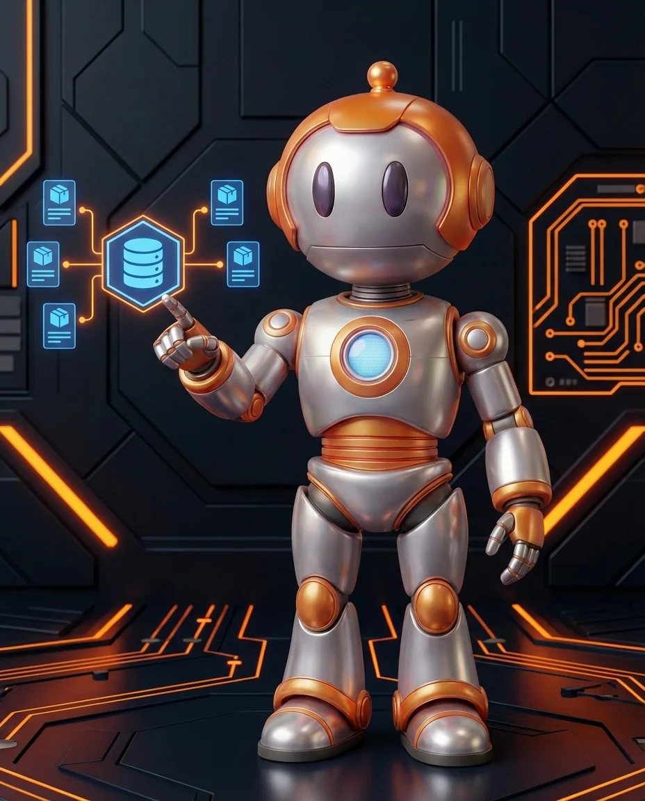 Roboter verwaltet Produktdaten mit zentralem PIM System Dashboard