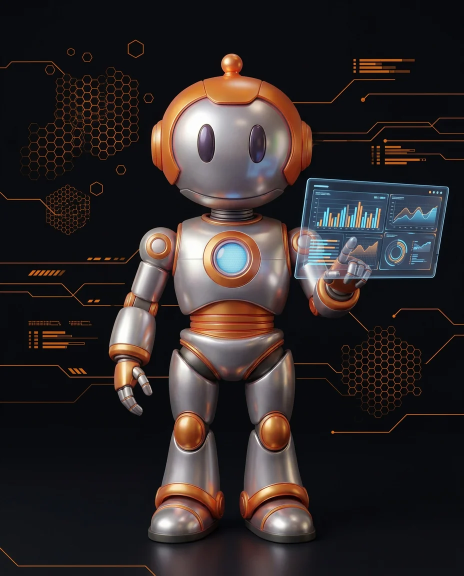 Robot hält Preisschild mit Paragraf-Symbol und verschiedenen Preisangaben