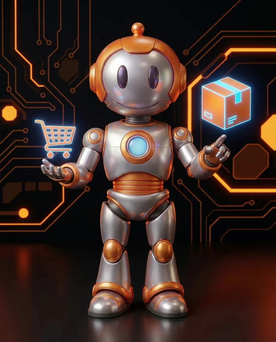 Robot hält strukturierte Dateiliste die an verschiedene Plattform-Symbole gesendet wird