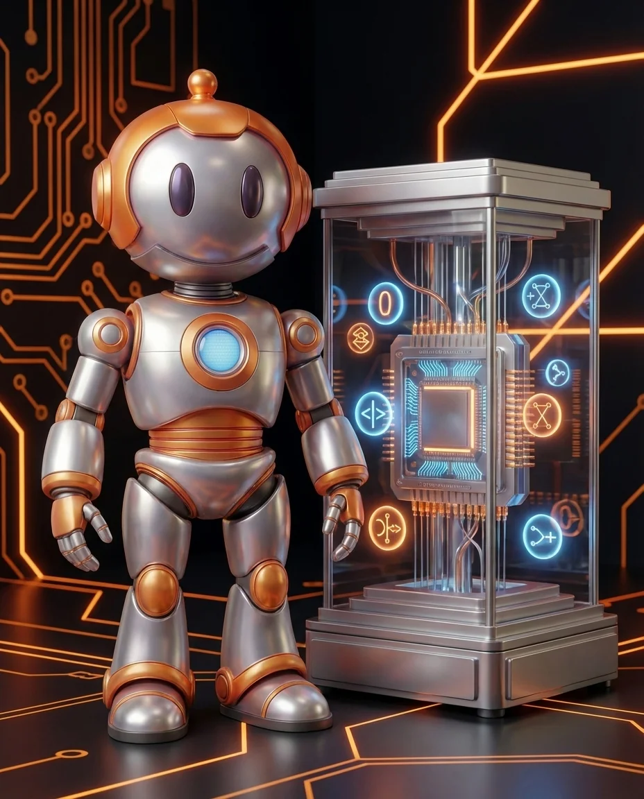 BD-Robot vor Quantencomputer – Quantum Computing KI erklärt