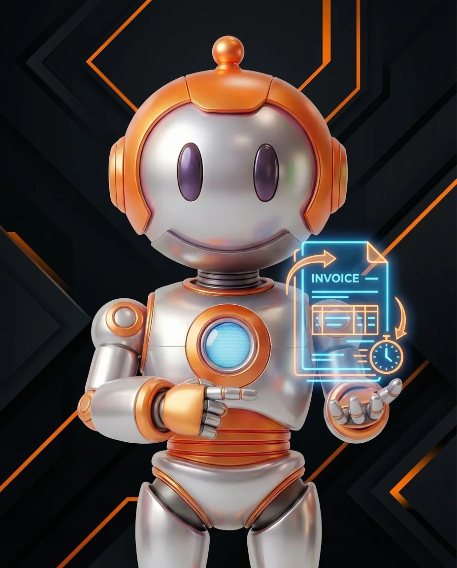 Roboter erstellt automatisch Rechnung am Computer mit Buchhaltungssystem