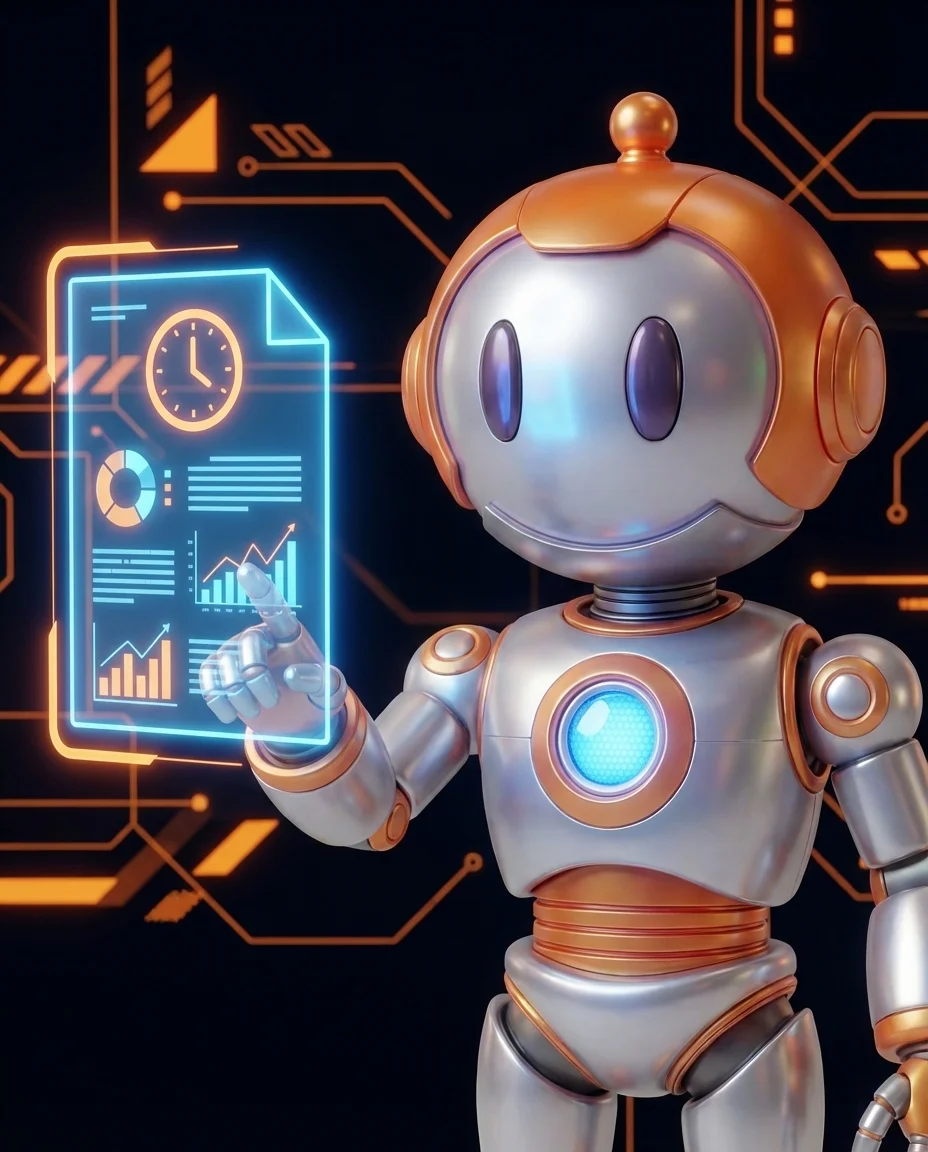 Roboter erstellt automatischen Report mit Dashboard und Diagrammen