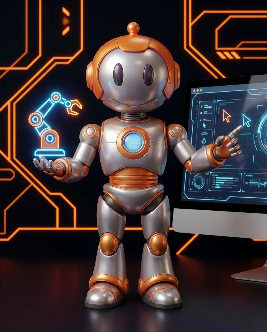 Roboter erklärt RPA Robotic Process Automation mit Software-Simulation