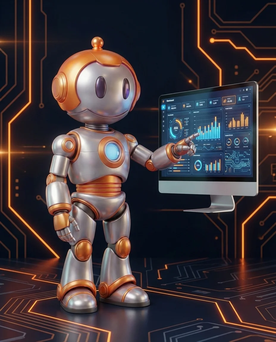 Robot hält Paket mit Uhr-Symbol und Blitz der schnelle Lieferung symbolisiert