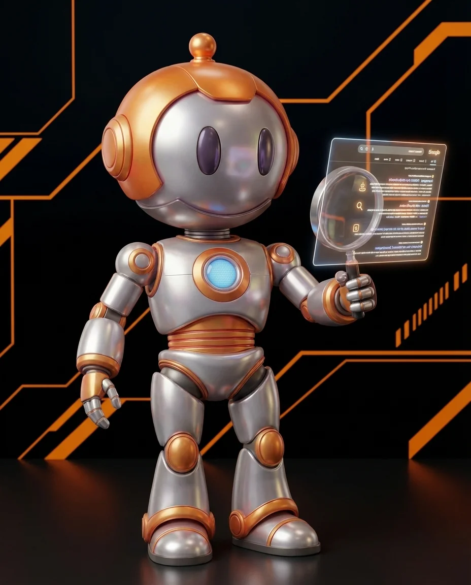 Robot zeigt auf ein semantisches Netz aus Begriffen und Konzepten