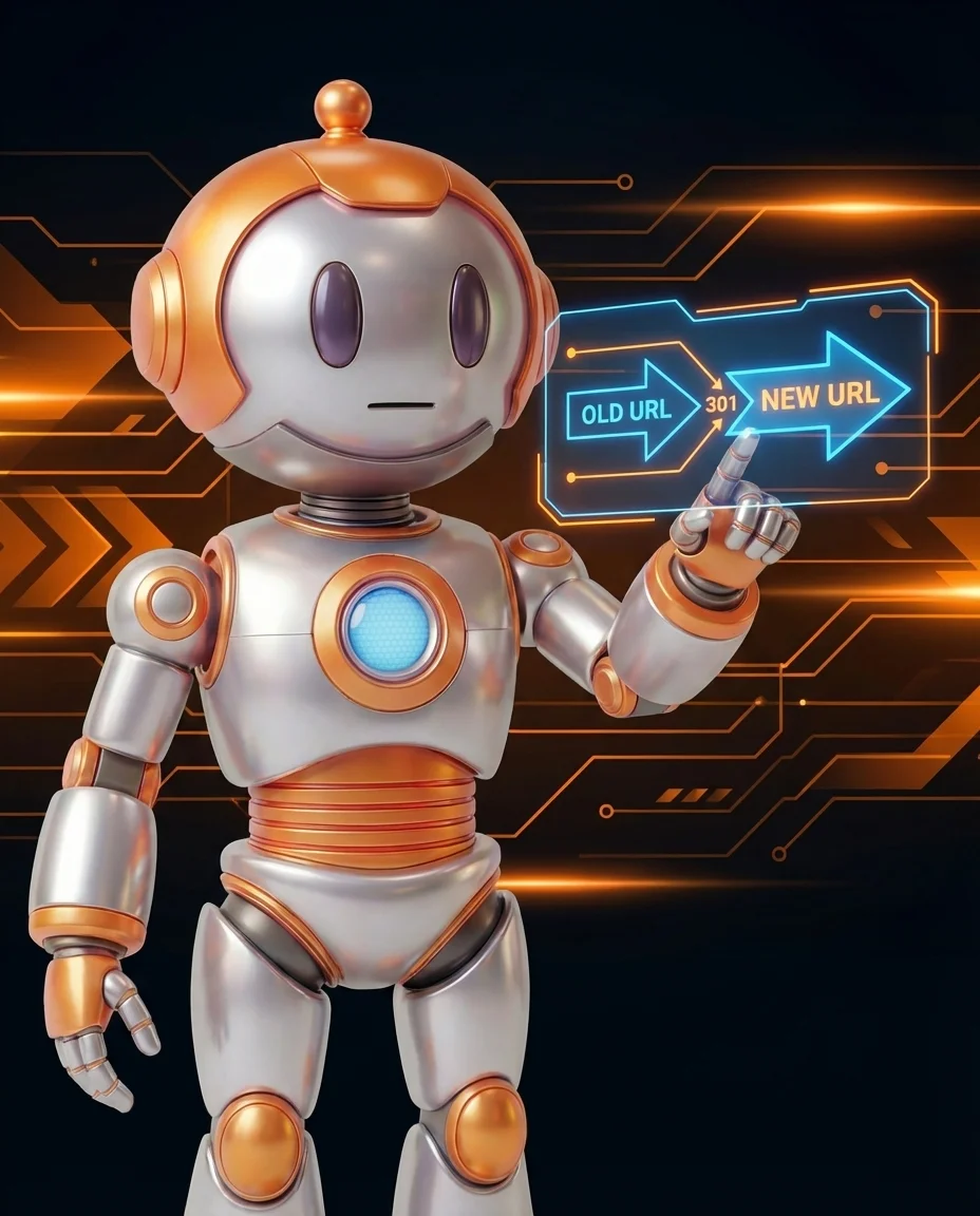Roboter zeigt 301 Redirect von alter auf neue URL mit Pfeil