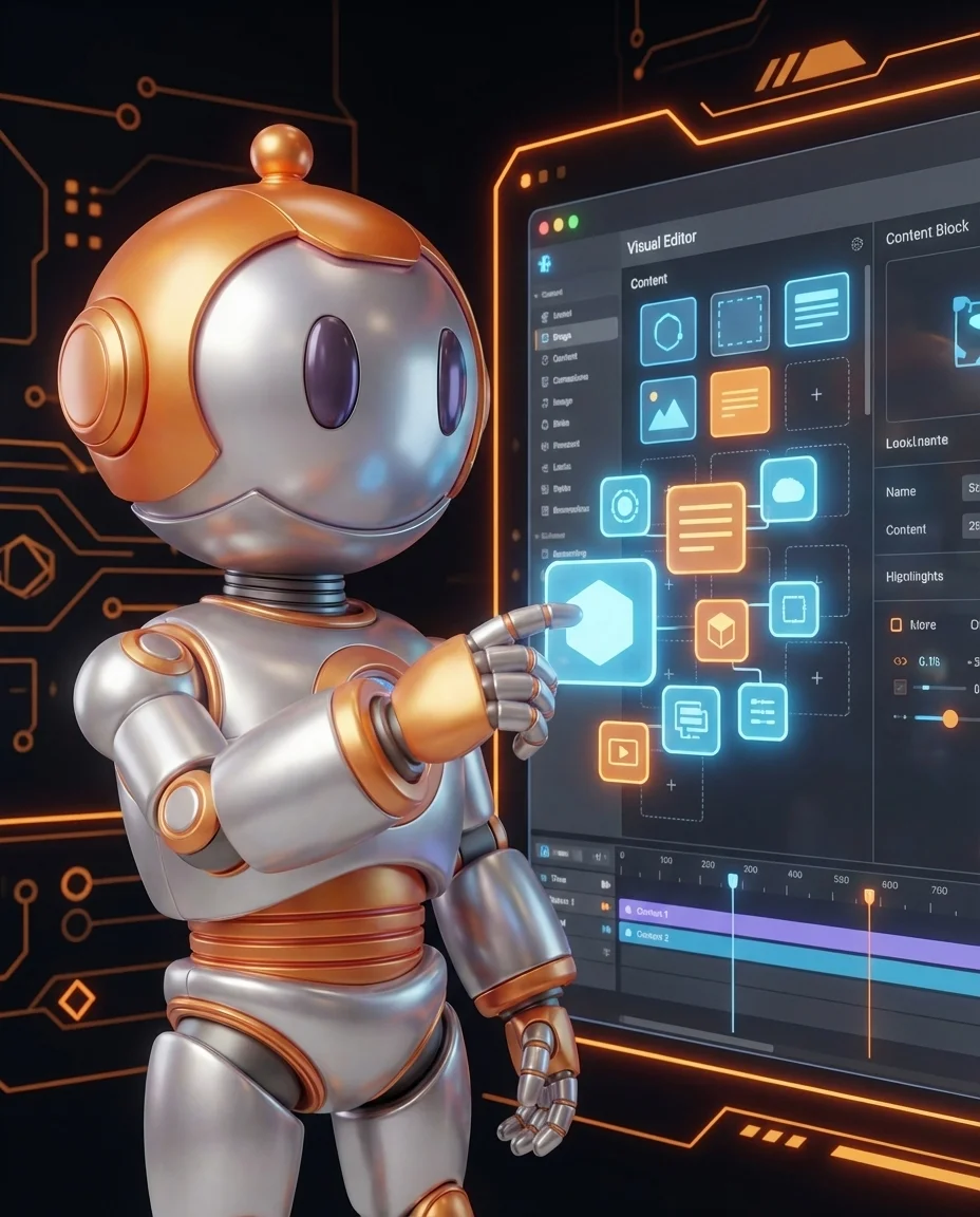 Roboter gestaltet Shopware Erlebniswelten mit Drag-and-Drop Elementen