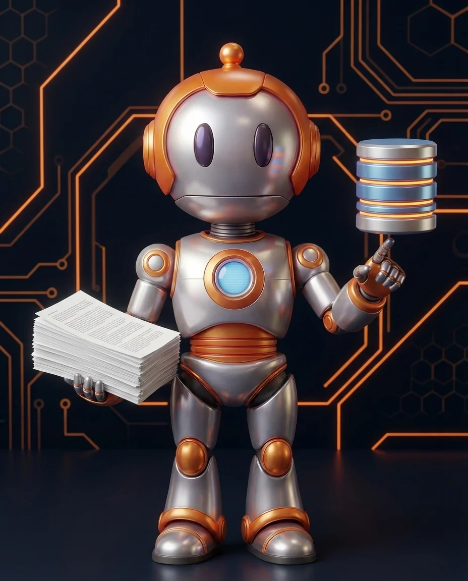 Robot hält Preisschild mit Puffer-Symbol und Bestandsgrafik über Mindestlinie