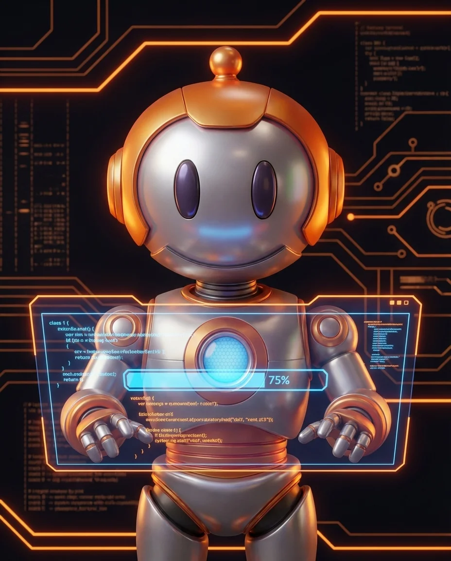 Robot hält Datenbankserver mit Umzugspfeil zwischen zwei Server-Symbolen als Migrations-Darstellung