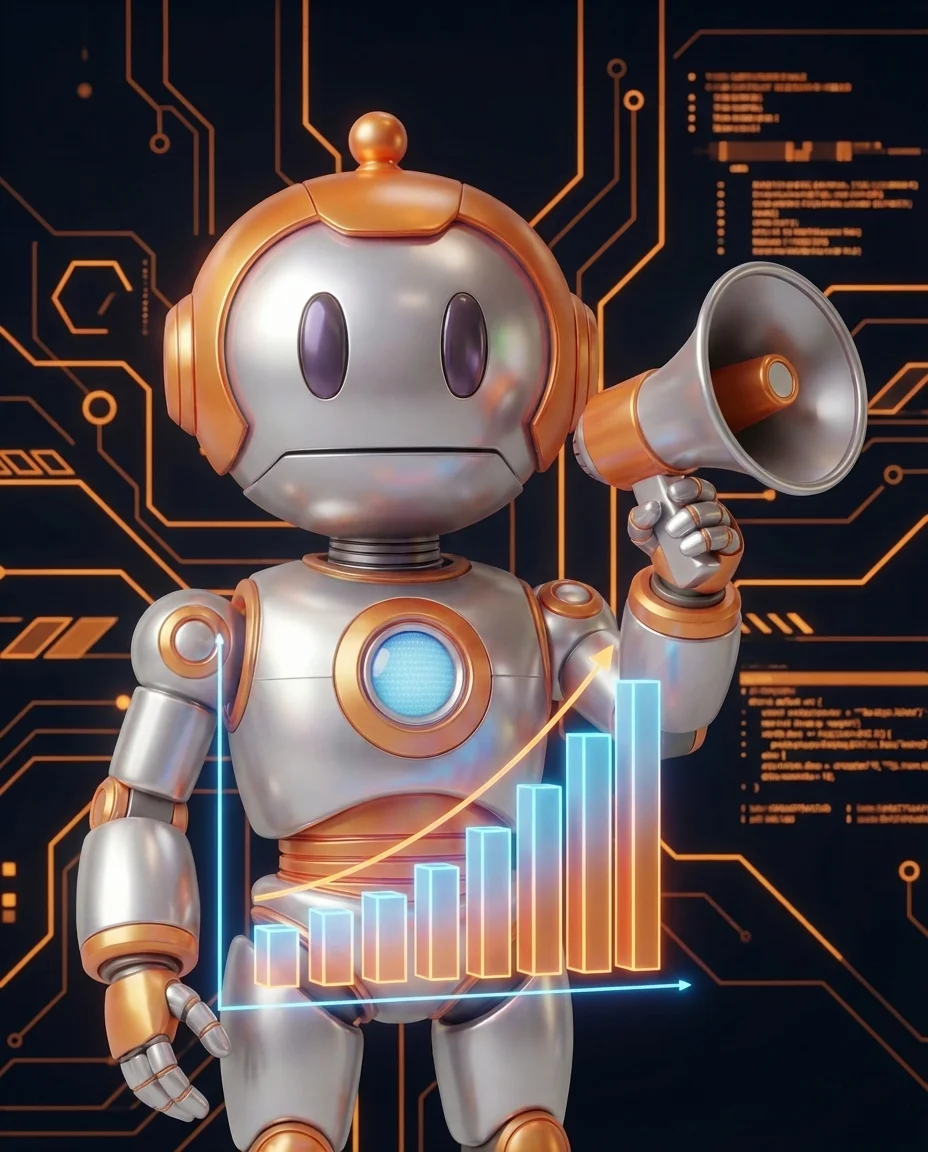 Robot hält Werbeschild mit zwei Varianten A und B zum Vergleich