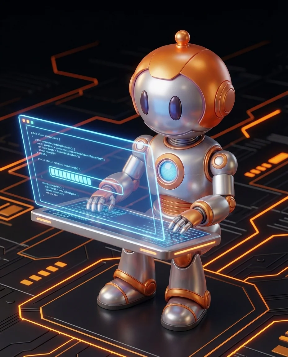 Robot zeigt auf Whiteboard mit Zeitstrahl und Sprint-Phasen als Planungsdarstellung