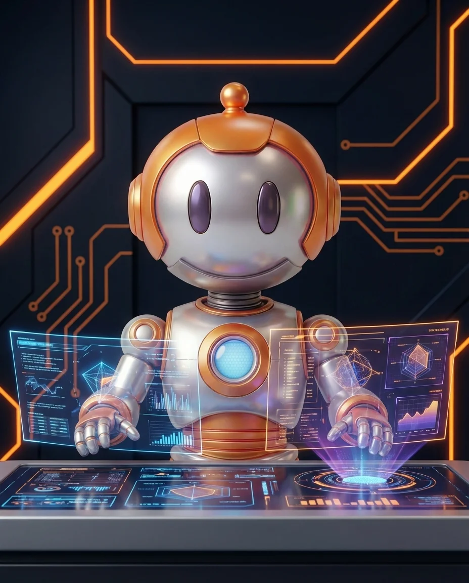 Robot analysiert neue Technologien auf Dashboard für Technologie-Scouting