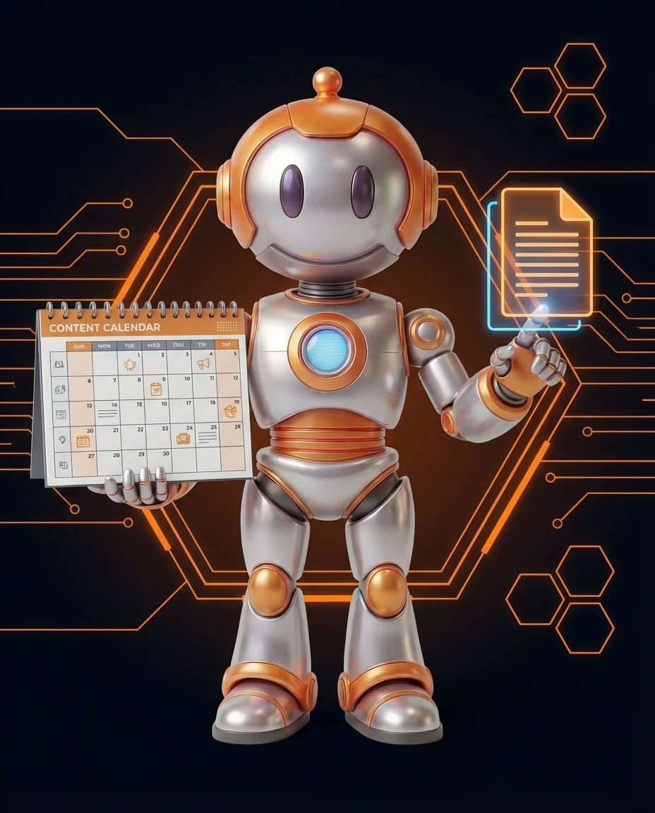 Robot hält Smartphone mit Social-Media-Icons für User Generated Content