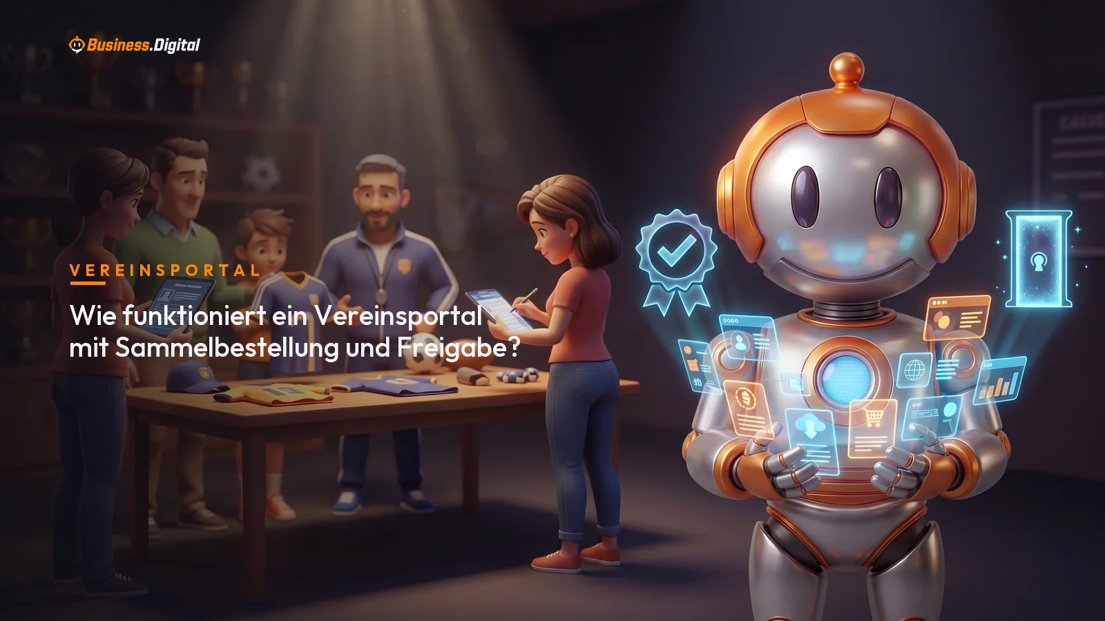 Roboter bündelt viele Bestellkarten zu einer Sammelbestellung mit Freigabe-Siegel im Vereinsportal