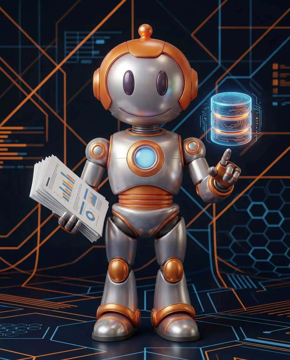 Robot hält Barcode-Scanner beim Buchen von eingehenden Paketen im Lager